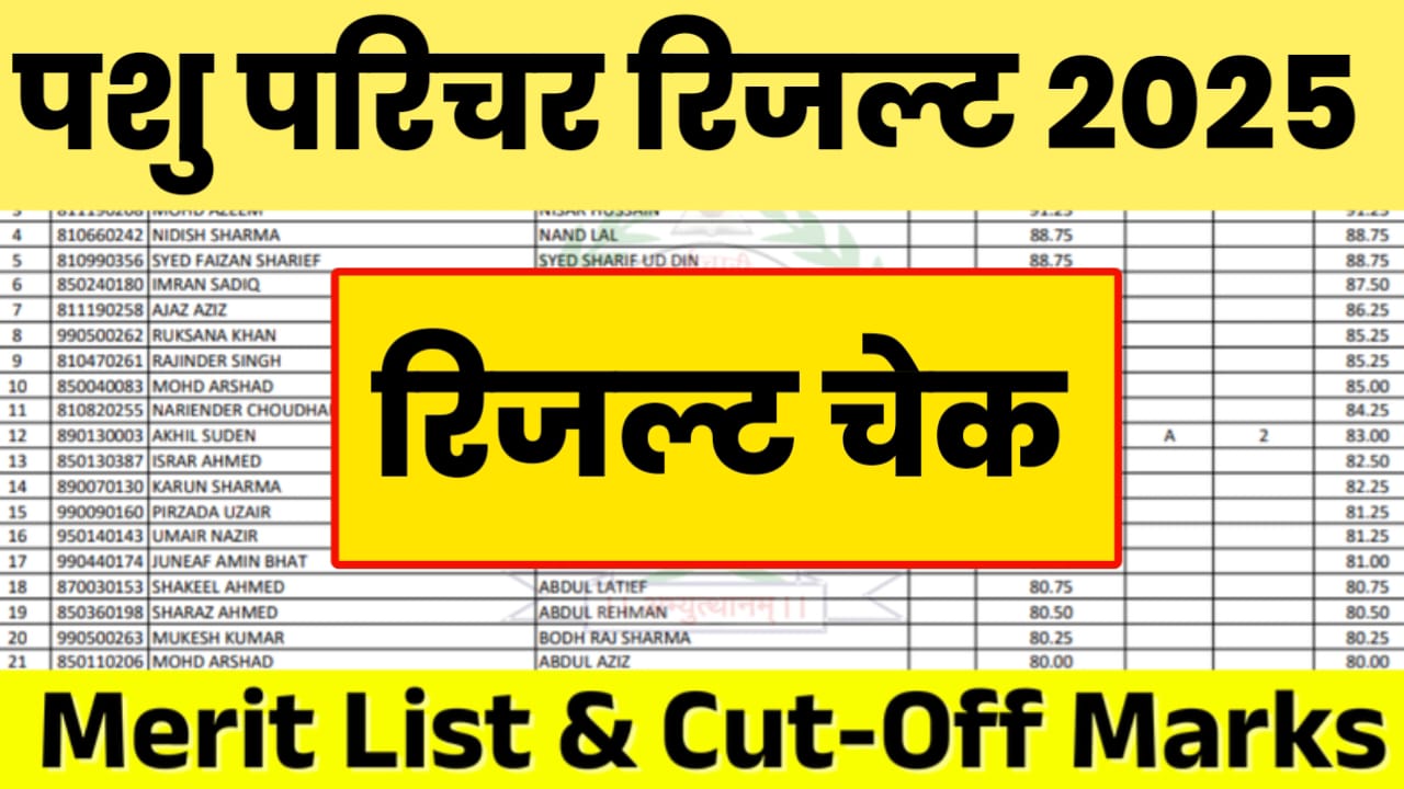 Rajasthan Pashu Paricharak Result 2025: यहां से चेक करे रिजल्ट